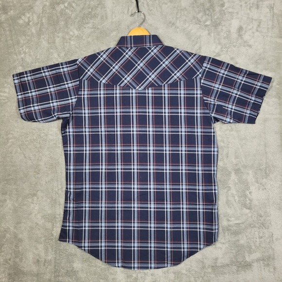 ELY CATTLEMAN Shirt Mens XLT Tall Blue Red Plaid Snap Front Short Sleeve Western - Picture 2 of 10